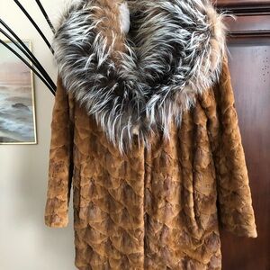 Real Mink Coat With Silver Fox Trim Size Small